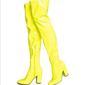 Fluorescent Thigh-high Boots, High Chunky Heel